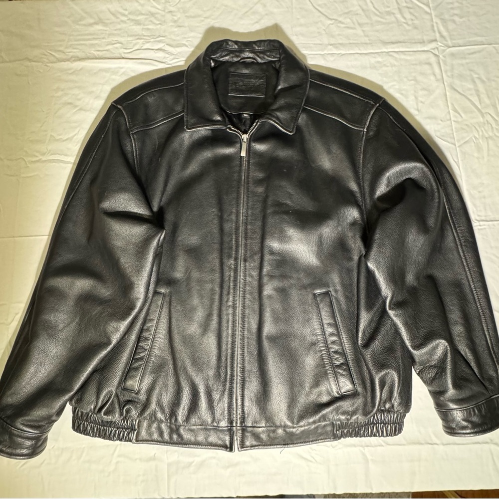 Croft & Barrow Dark Leather Bomber Jacket